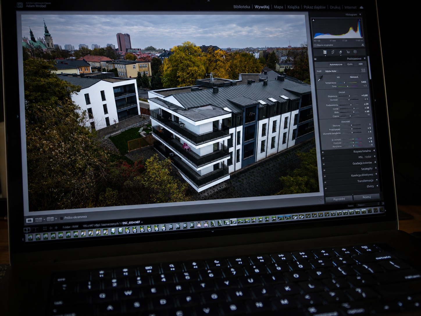 Aerial photo being color graded in post-production software