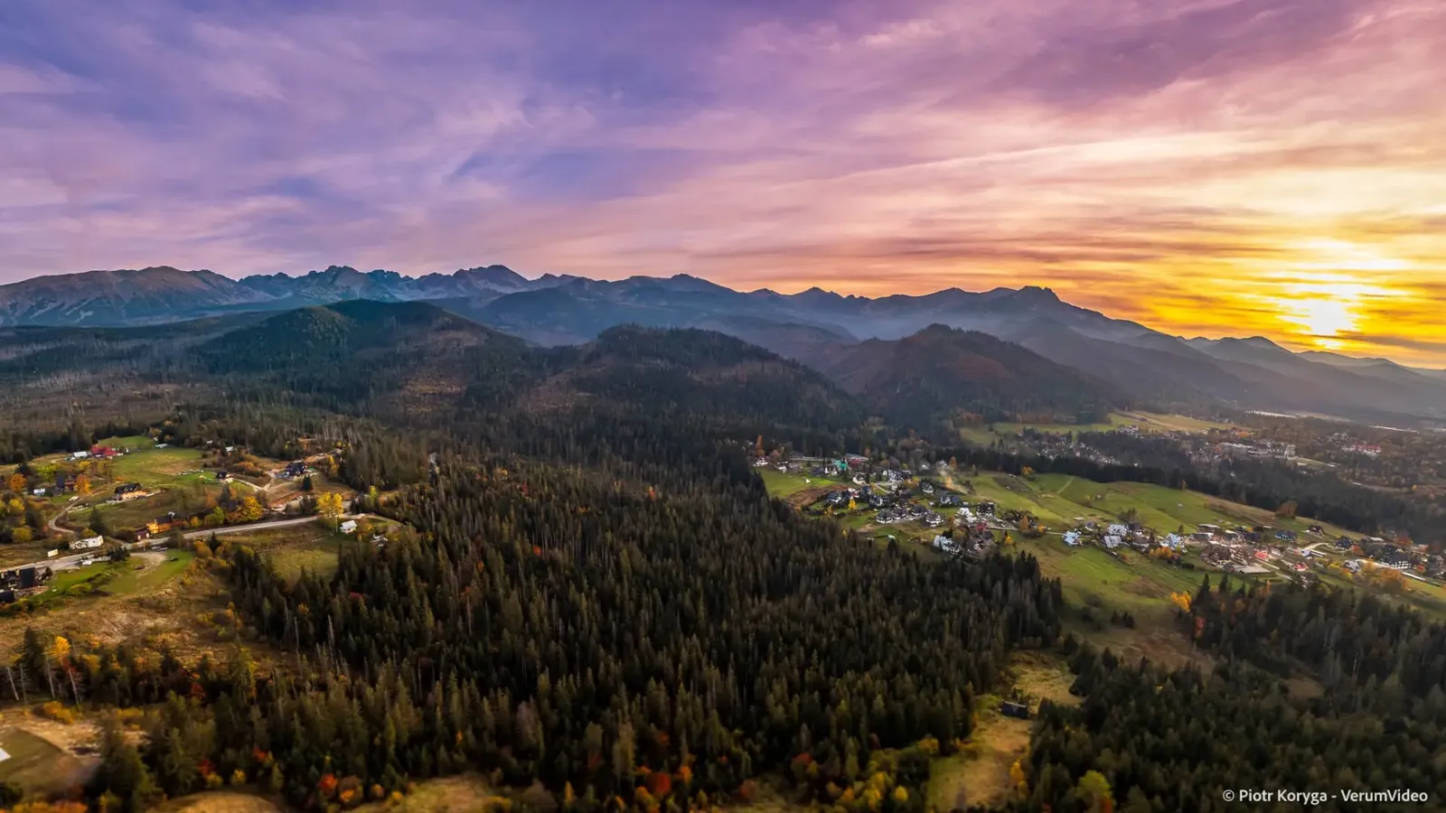 Aerial photo of mountains at sunrise