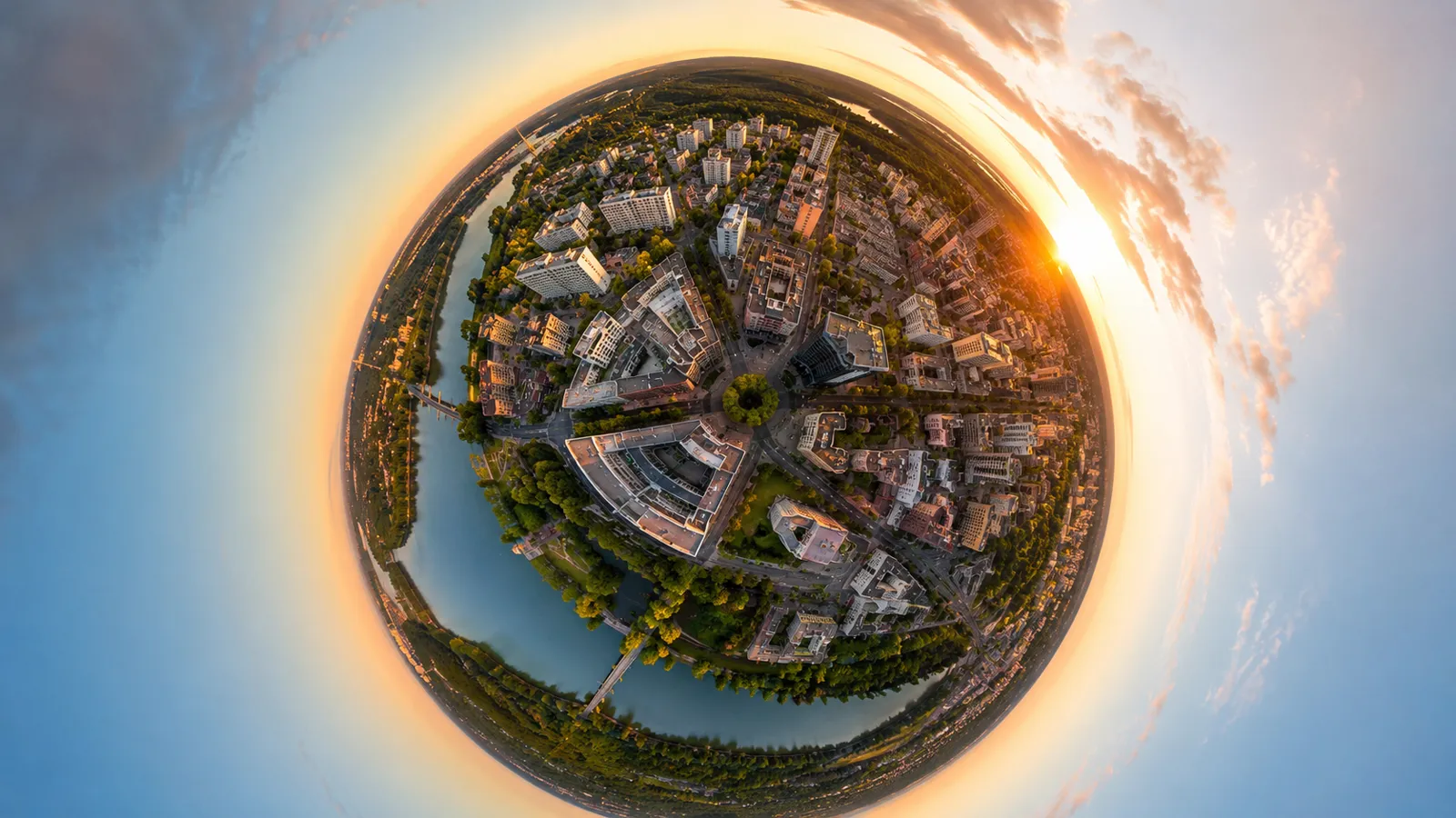 Spherical 360 degree panorama of a city