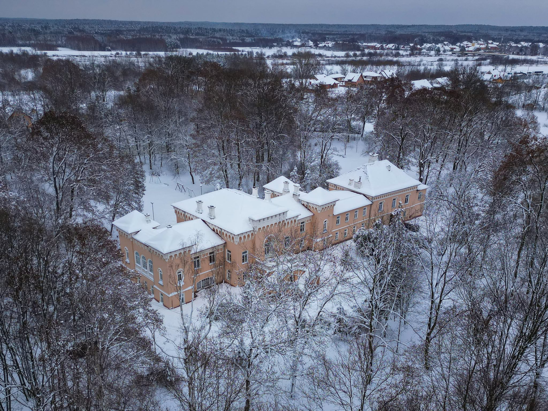 Palace in winter from above